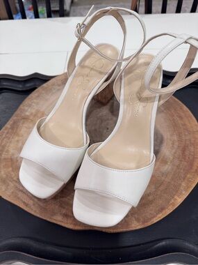 Jessica Simpson White Women's Block Cork Heel Sandals